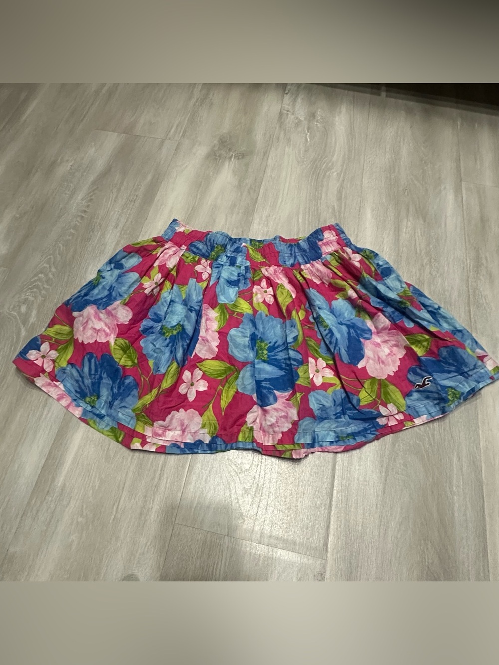 Hollister Blue Pink Tropical Floral Stretch Pull On Mini Skirt Sz M